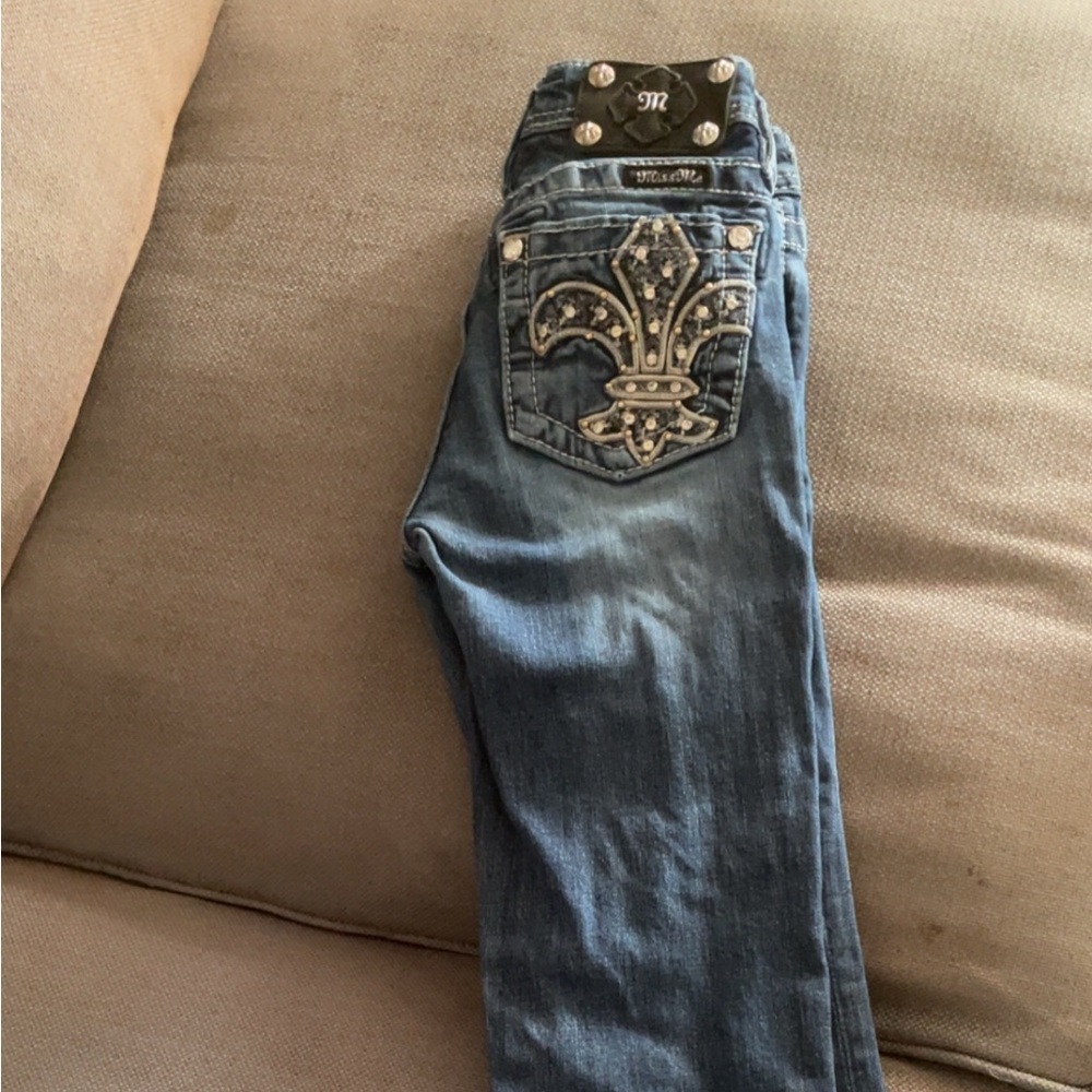Little girls Miss Me Blue Boot Cut Jeans with Embellished Pocket